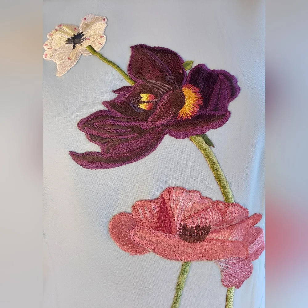 $3,400 OSCAR DE LA RENTA LIGHT BLUE WOOL FLOWER EMBR DRESS 8 - Picture 4 of 15